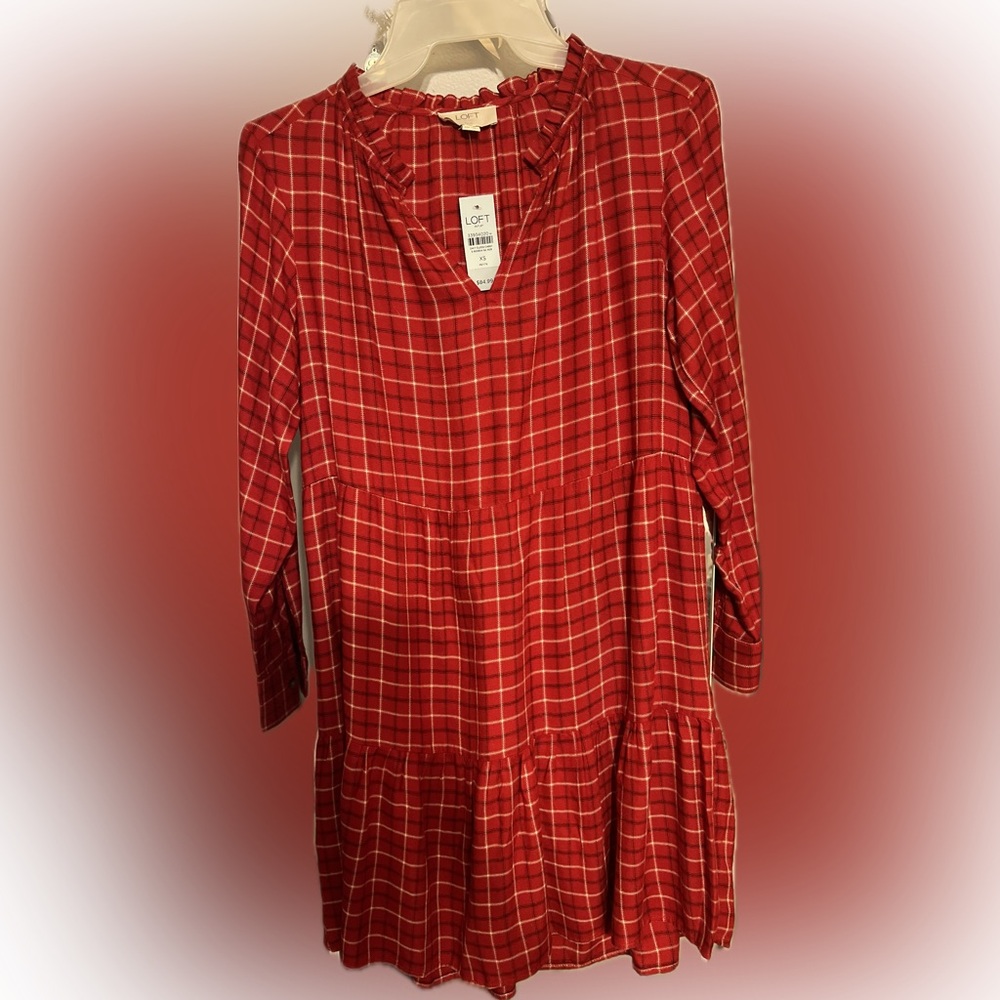 LOFT Plaid Tiered Mini Dress XSP